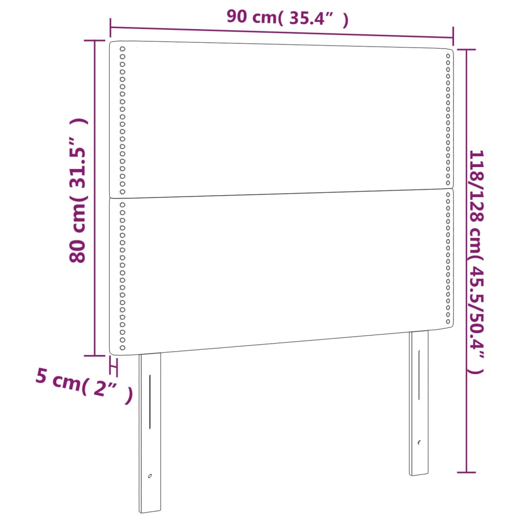 vidaXL Čelo postele 2 ks modré 90x5x78/88 cm textil