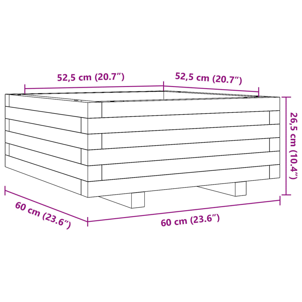 vidaXL Zahradní truhlík bílý 60 x 60 x 26,5 cm masivní borovice