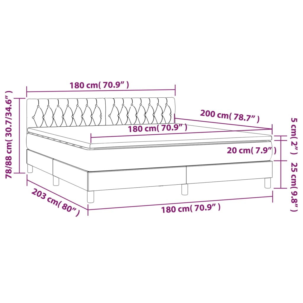 vidaXL Box spring postel s matrací světle šedá 180x200 cm samet