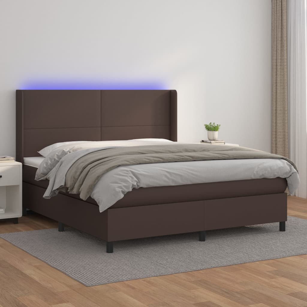 vidaXL Box spring postel s matrací a LED hnědá 160x200 cm umělá kůže