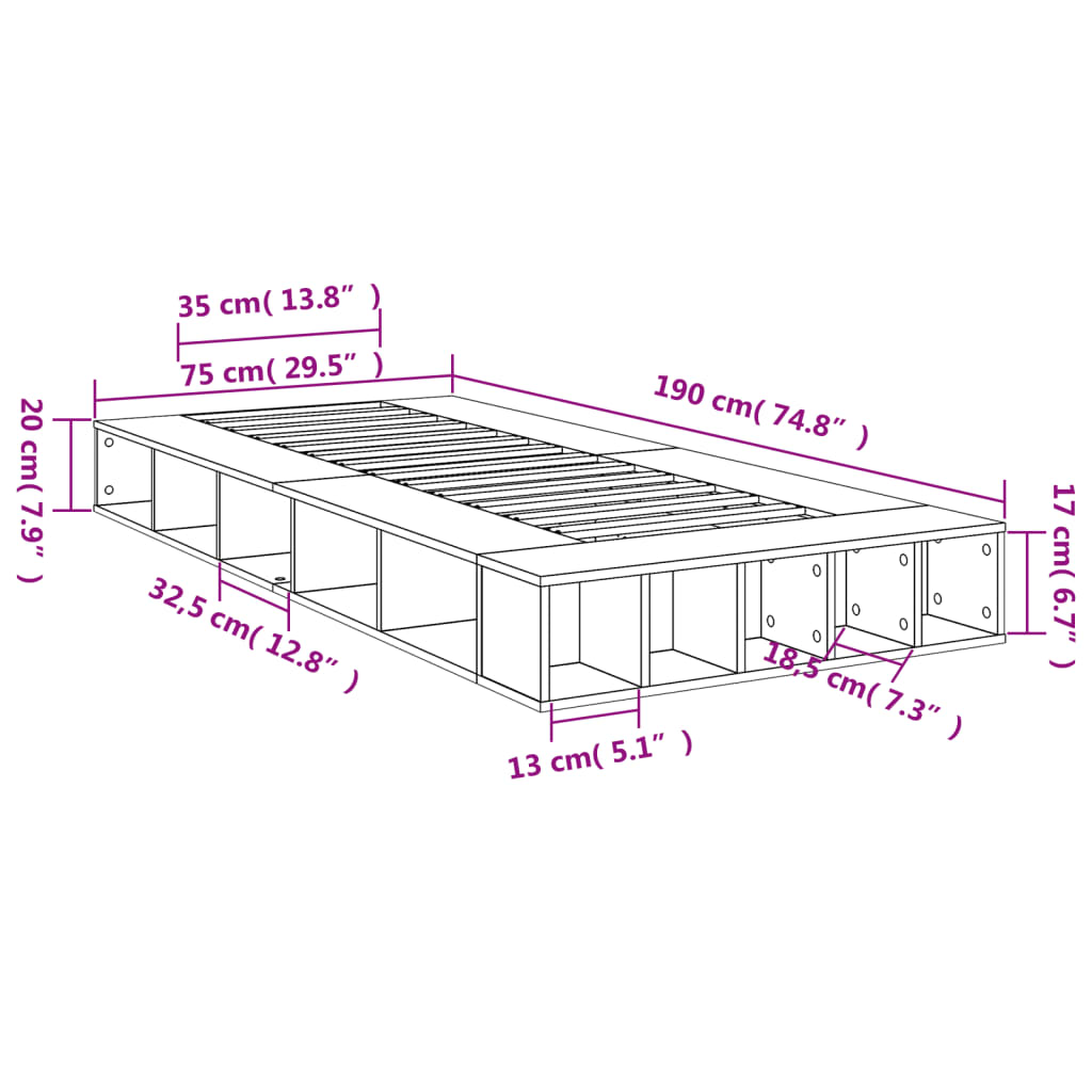 vidaXL Rám postele kouřový dub 75 x 190 cm kompozitní dřevo