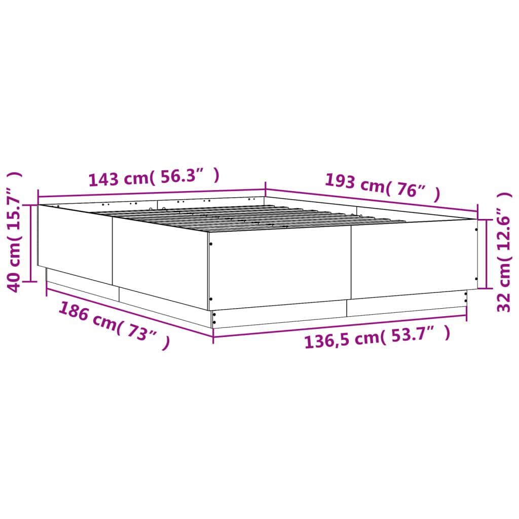 vidaXL Rám postele šedý sonoma 140 x 190 cm kompozitní dřevo