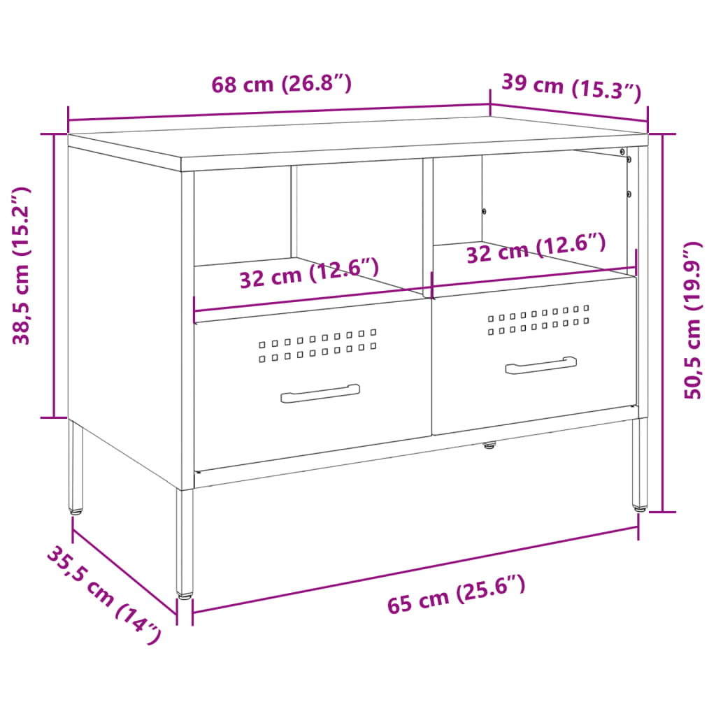 vidaXL TV skříňka hořčicově žlutá 68 x 39 x 50,5 cm ocel