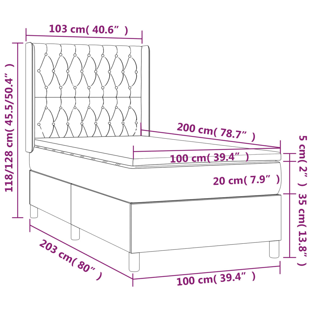 vidaXL Box spring postel s matrací světle šedá 100x200 cm samet