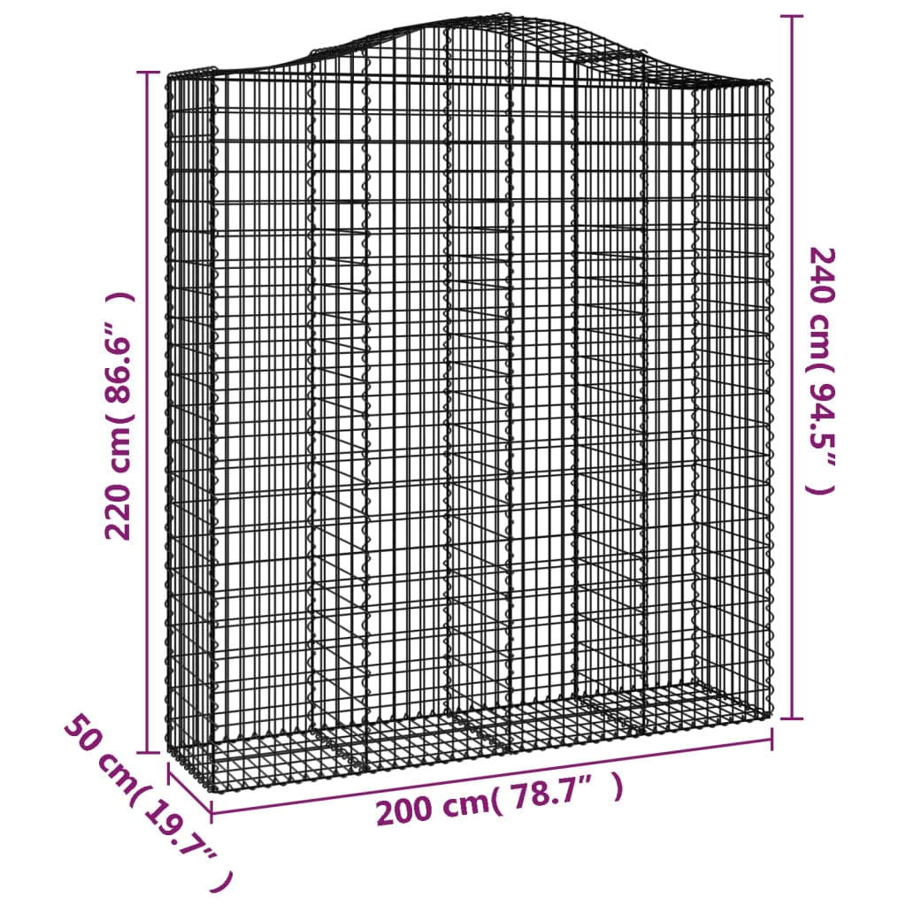 vidaXL Klenuté gabionové koše 7 ks 200x50x220/240cm pozinkované železo