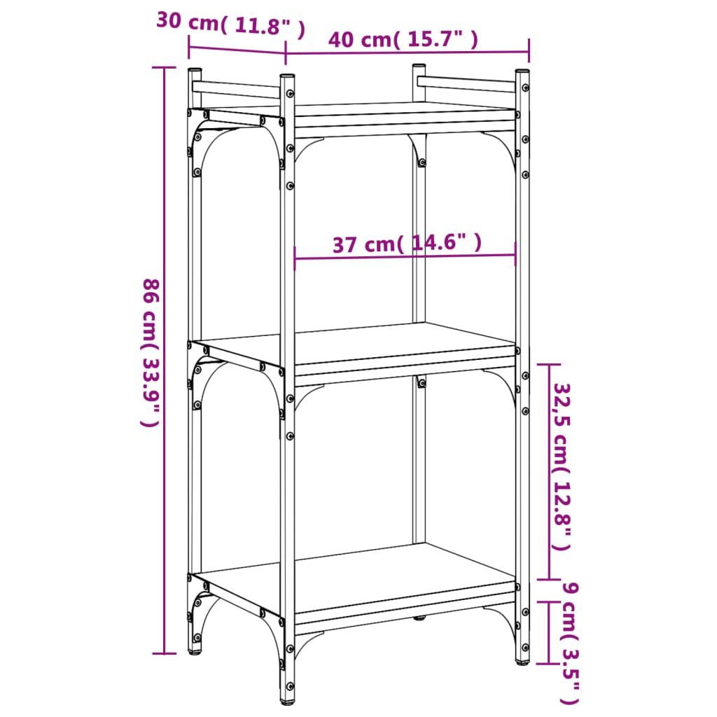 vidaXL Knihovna se 3 policemi dub sonoma 40x30x86 cm kompozitní dřevo