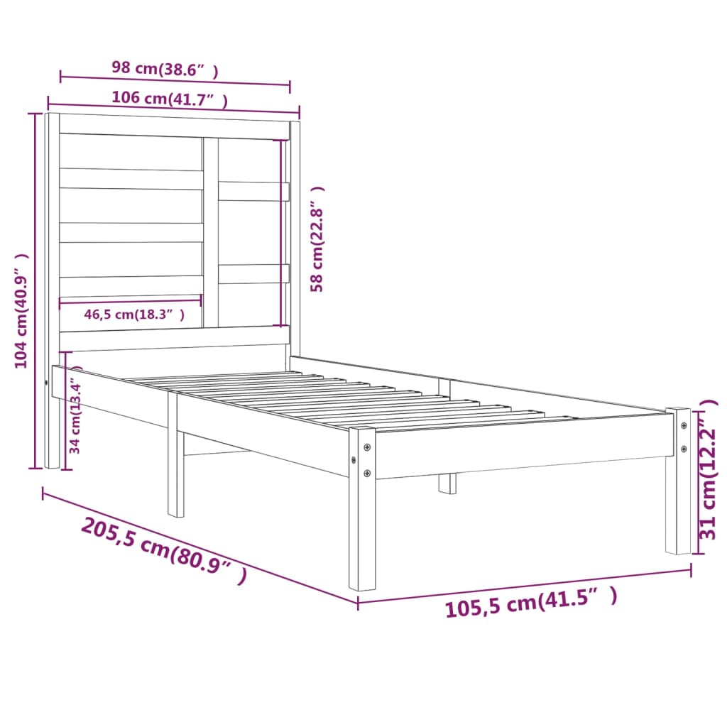 vidaXL Rám postele bílý masivní dřevo 100 x 200 cm