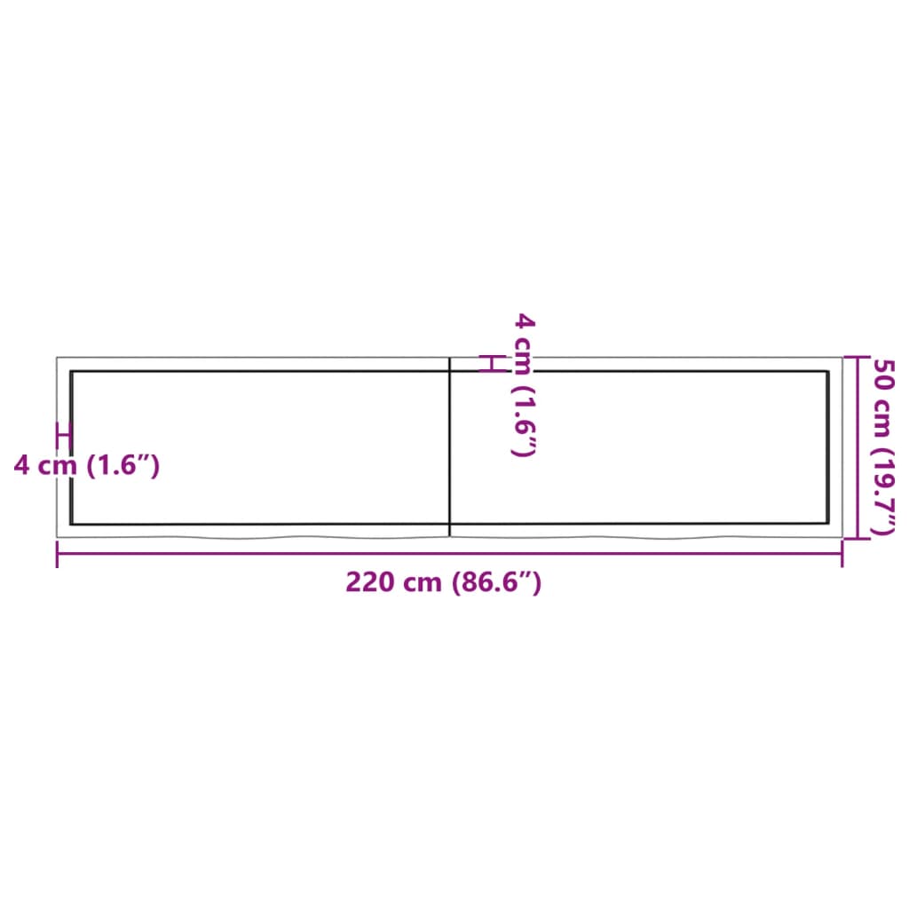 vidaXL Koupelnová deska 220x50x(2-6) cm neošetřené masivní dřevo