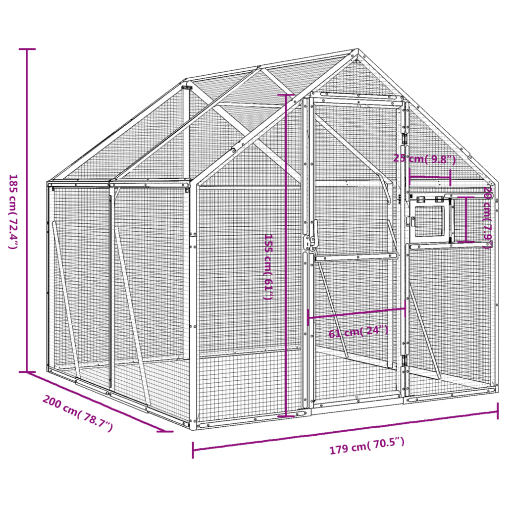 vidaXL Voliéra stříbrná 1,79 x 2 x 1,85 m hliník