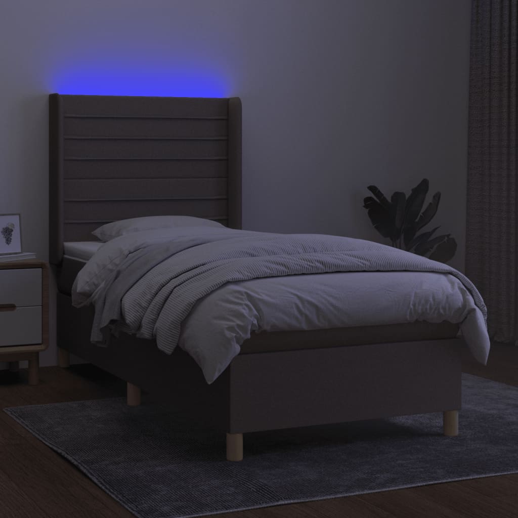 vidaXL Box spring postel s matrací a LED taupe 100x200 cm textil