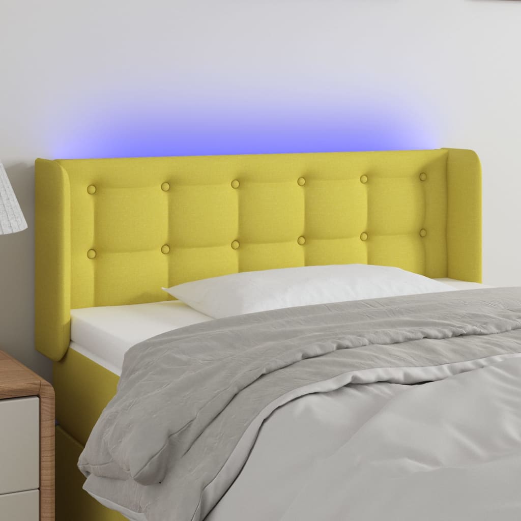 vidaXL Čelo postele s LED zelené 93 x 16 x 78/88 cm textil