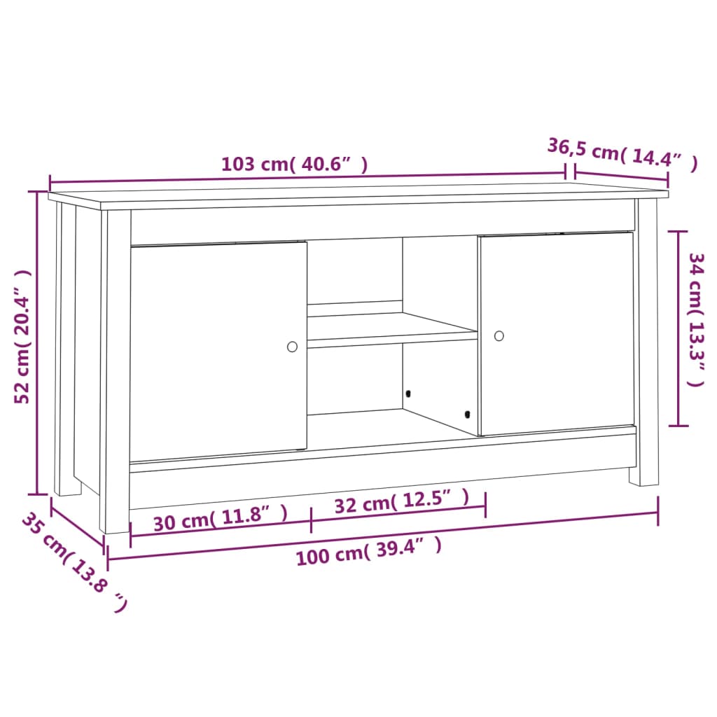 vidaXL TV skříňka medově hnědá 103 x 36,5 x 52 cm masivní borové dřevo