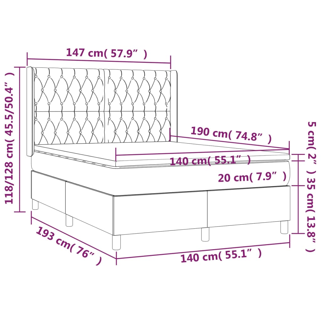 vidaXL Box spring postel s matrací a LED světle šedá 140x190 cm textil