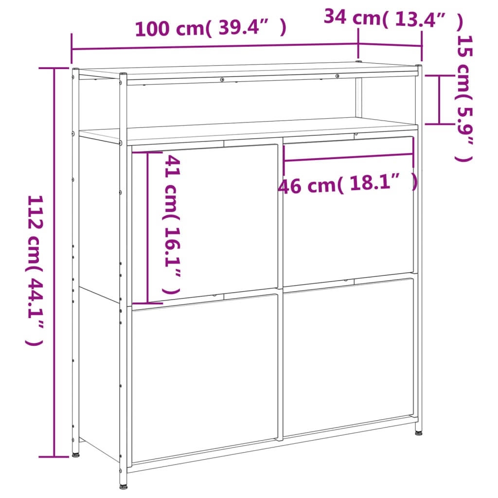 vidaXL Botník se 4 výklopnými zásuvkami dub sonoma 100 x 34 x 112 cm