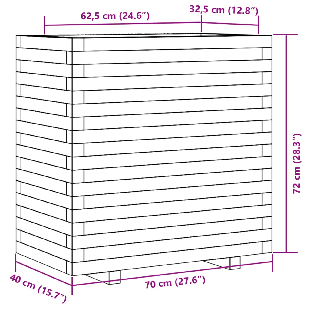 vidaXL Zahradní truhlík bílý 70 x 40 x 72 cm masivní borové dřevo