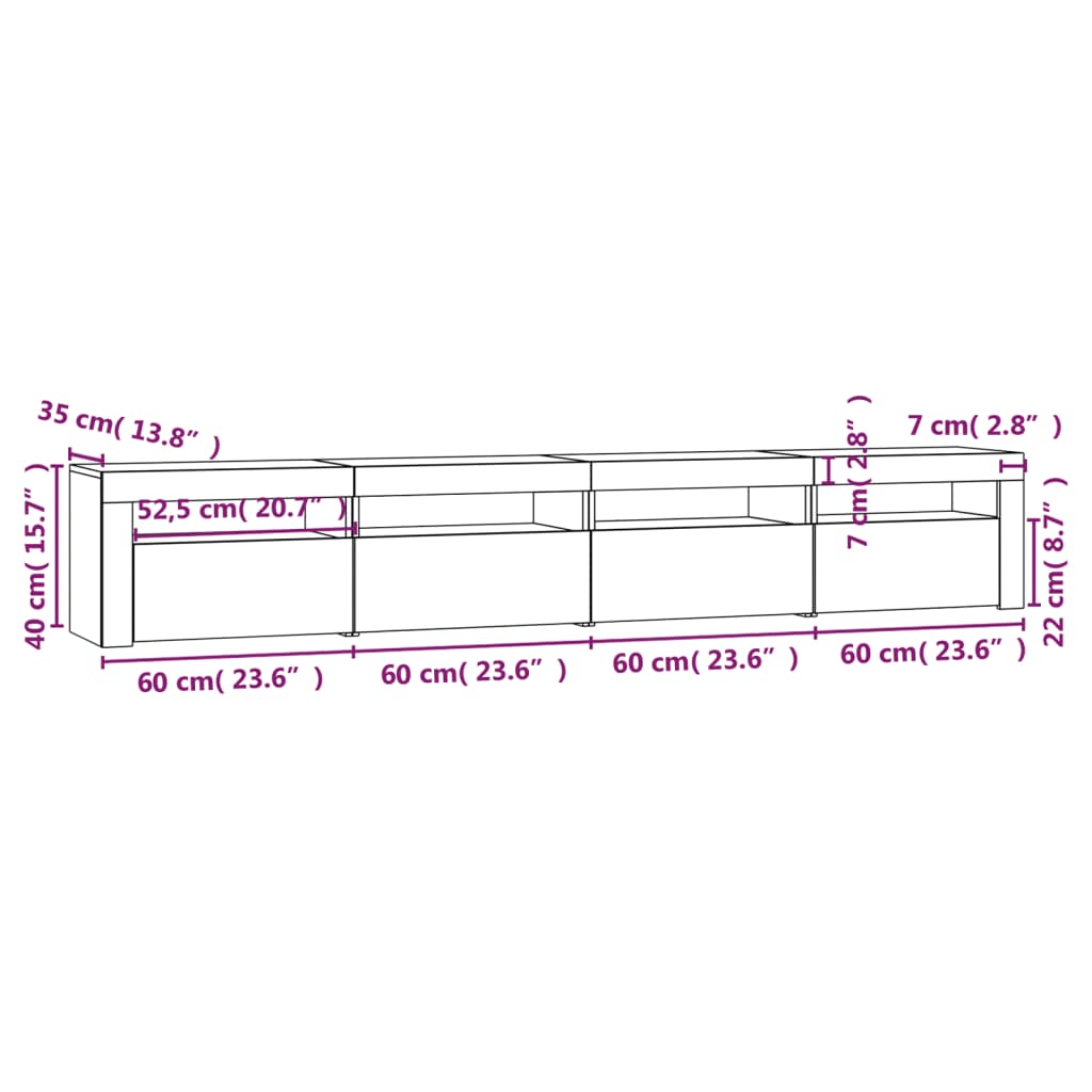 vidaXL TV skříňka s LED osvětlením bílá 240x35x40 cm