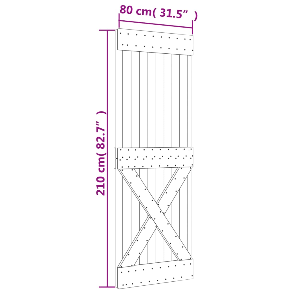 vidaXL Posuvné dveře s kováním 80 x 210 cm masivní borové dřevo