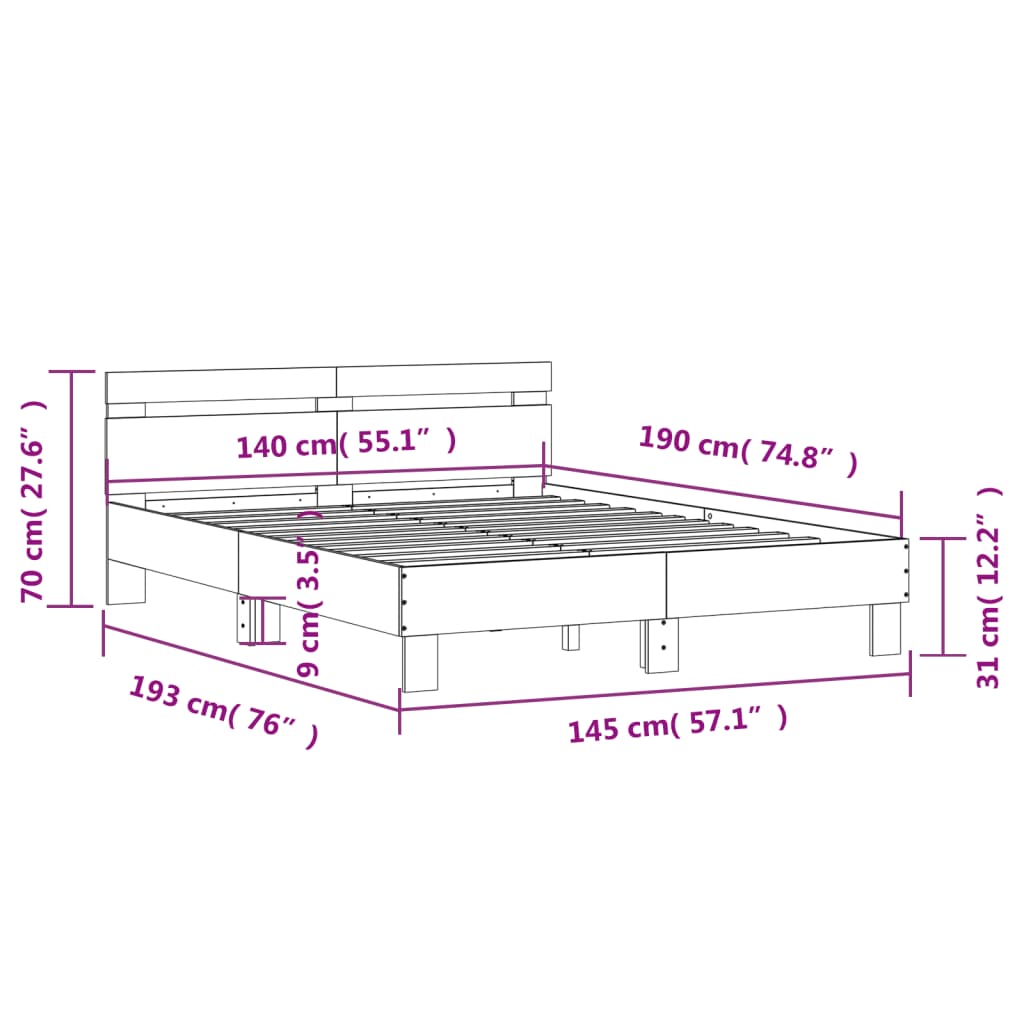 vidaXL Rám postele s čelem bílý 140 x 190 cm kompozitní dřevo