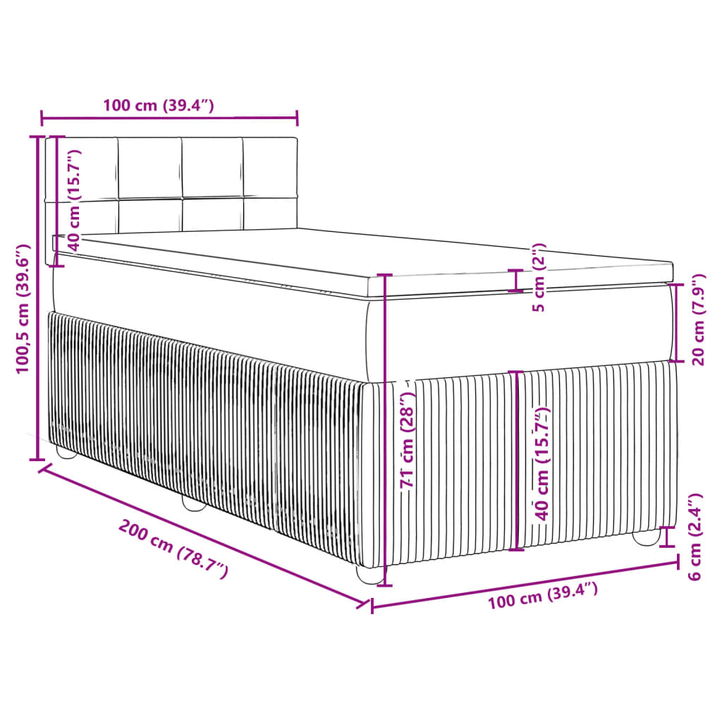 vidaXL Box spring postel s matrací světle šedá 100x200 cm samet