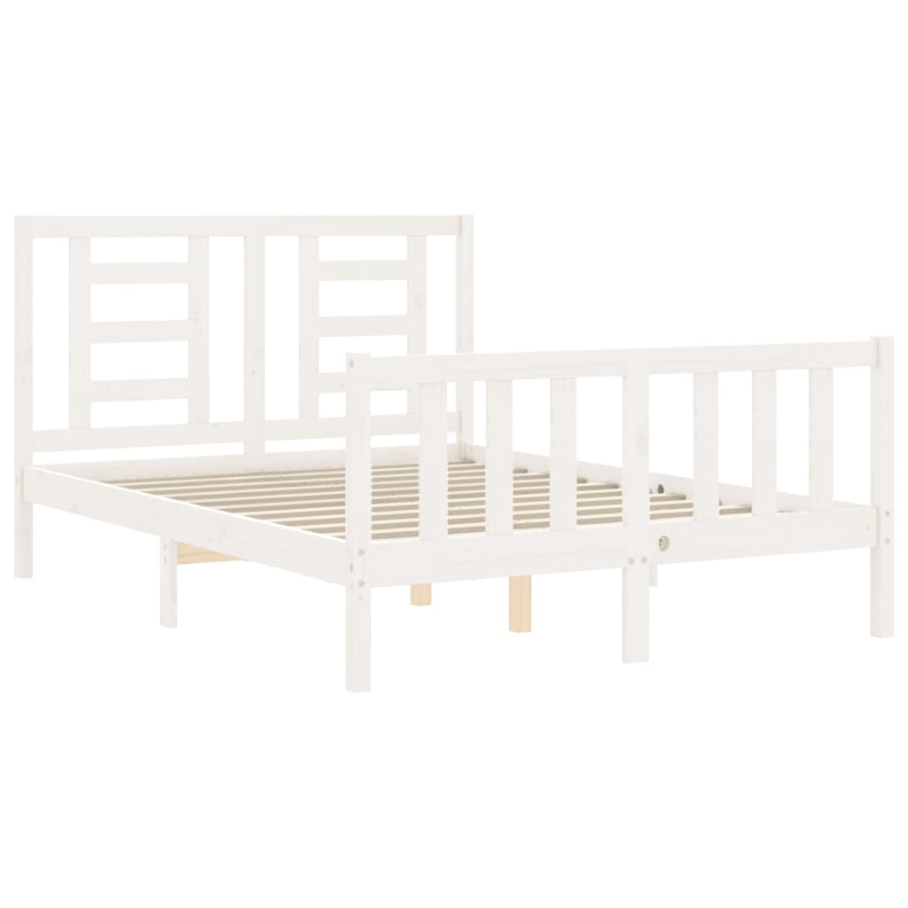 vidaXL Rám postele s čelem bílý Double masivní dřevo
