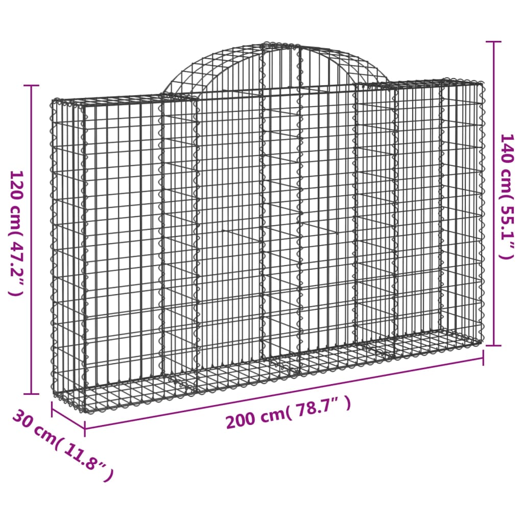 vidaXL Klenuté gabionové koše 15ks 200x30x120/140cm pozinkované železo