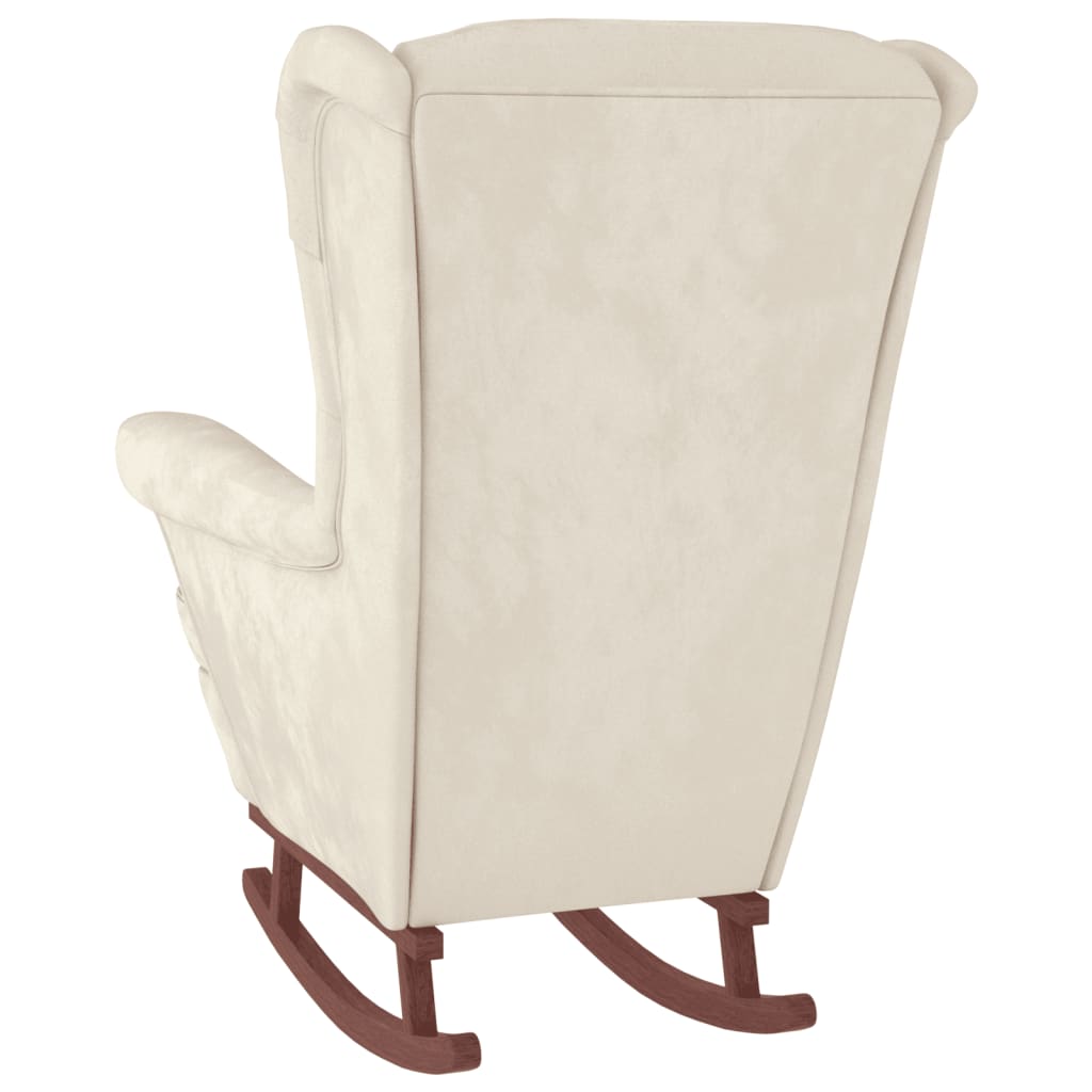 vidaXL Houpací křeslo s dřevěnými nohami a stoličkou krémové samet