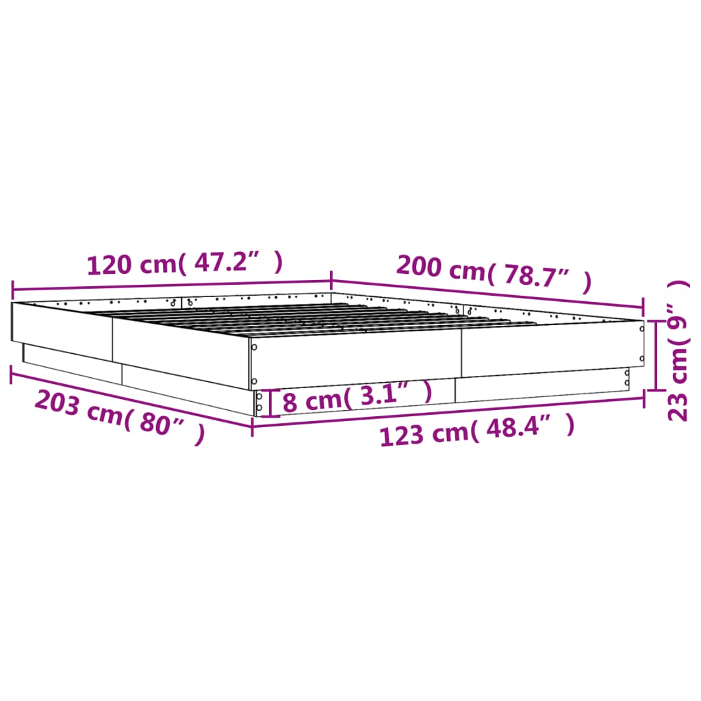 vidaXL Rám postele s LED osvětlením dub sonoma 120 x 200 cm