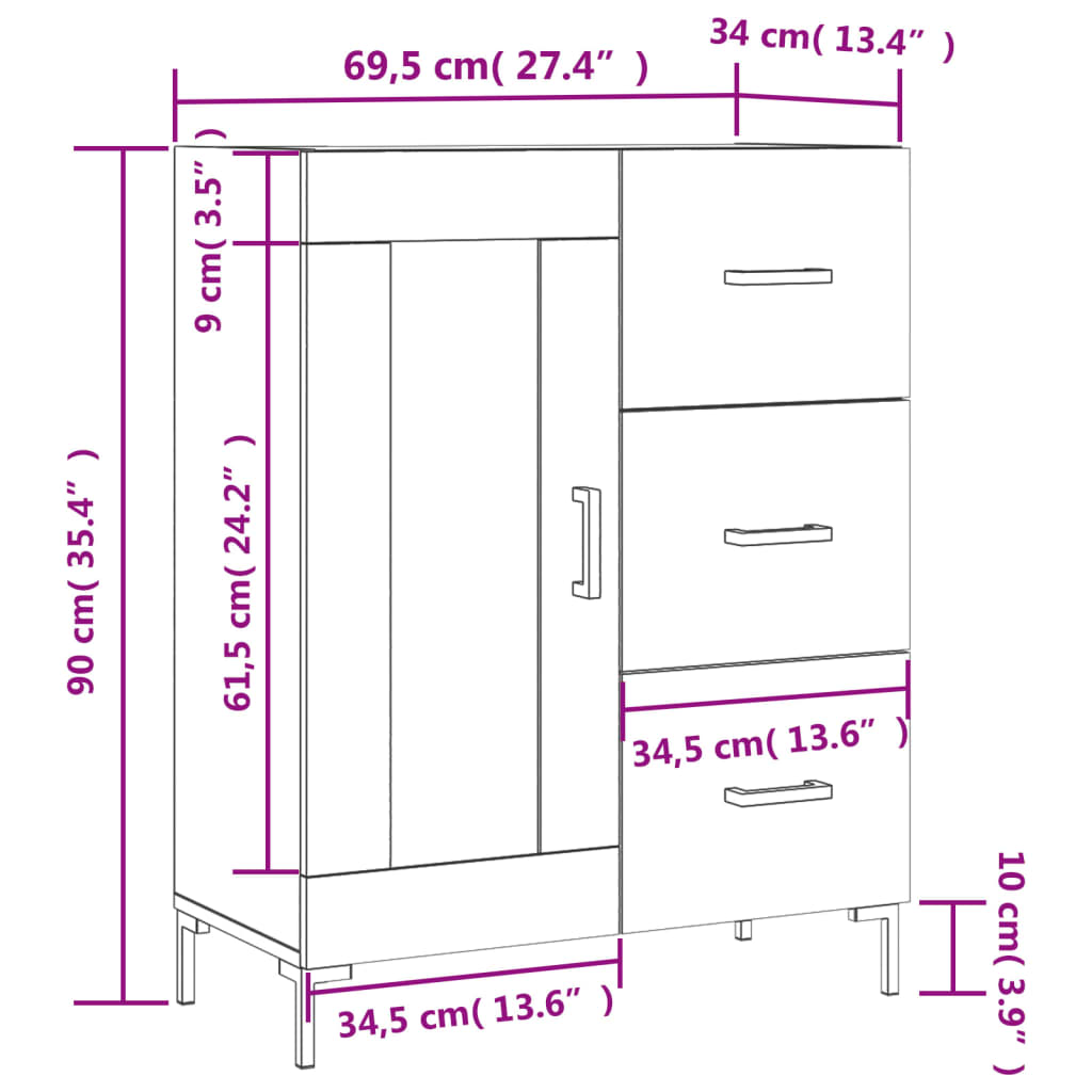 vidaXL Příborník bílý 69,5 x 34 x 90 cm kompozitní dřevo