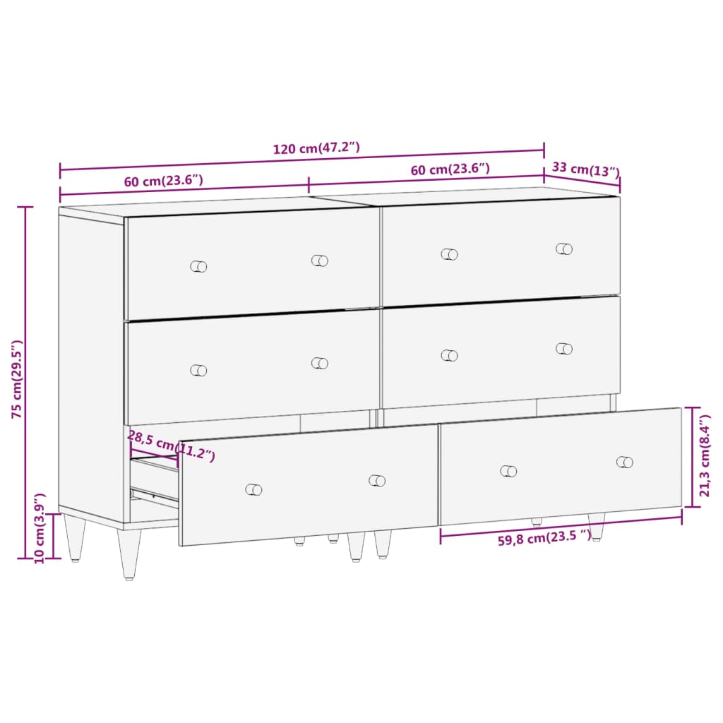 vidaXL Odkládací skříňky 2 ks 60x33x75 cm masivní mangovníkové dřevo