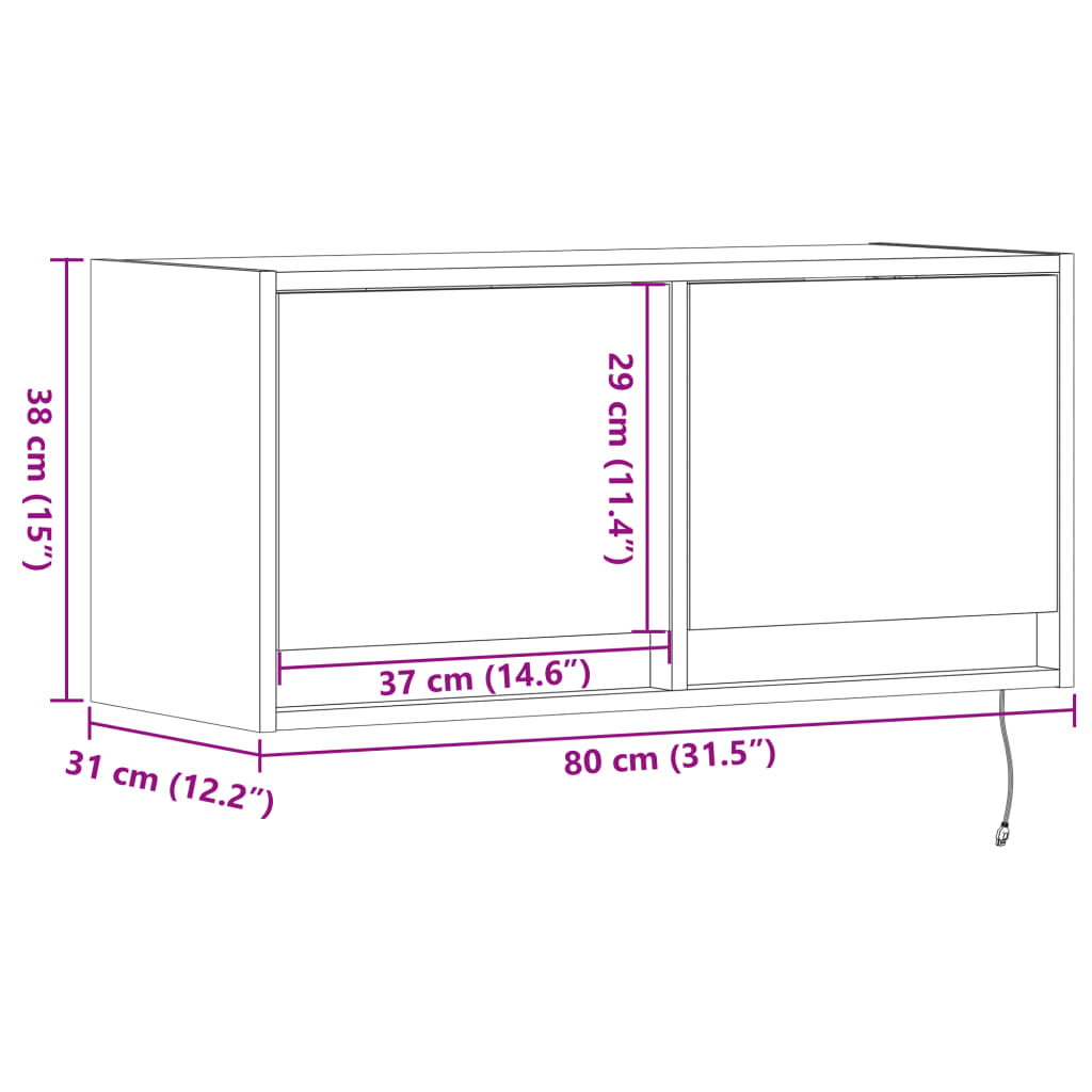 vidaXL Nástěnná TV skříňka s LED osvětlením hnědý dub 80 x 31 x 35 cm