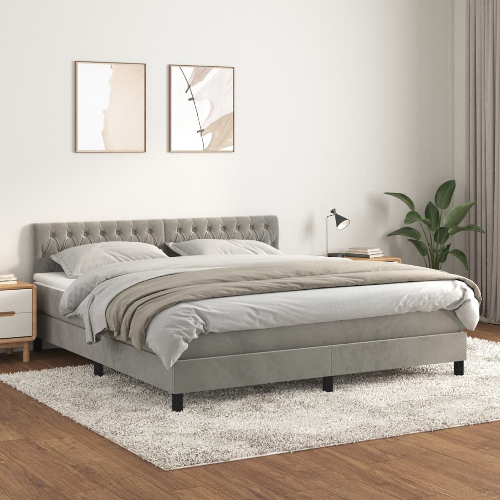 vidaXL Box spring postel s matrací světle šedá 180x200 cm samet