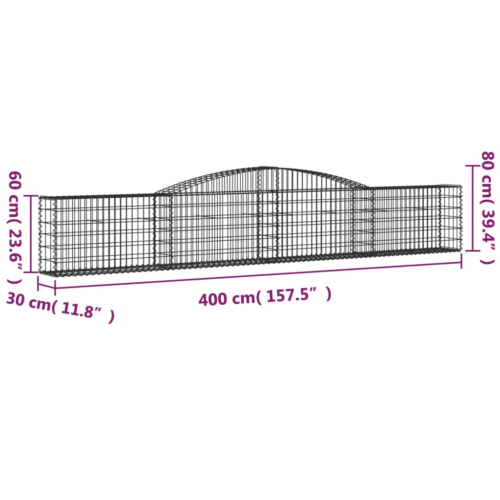 vidaXL Klenutý gabionový koš 400 x 30 x 60/80 cm pozinkované železo