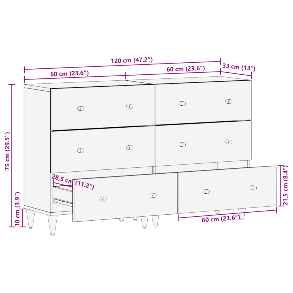 vidaXL Odkládací skříňky 2 ks 60x33x75 cm masivní mangovníkové dřevo