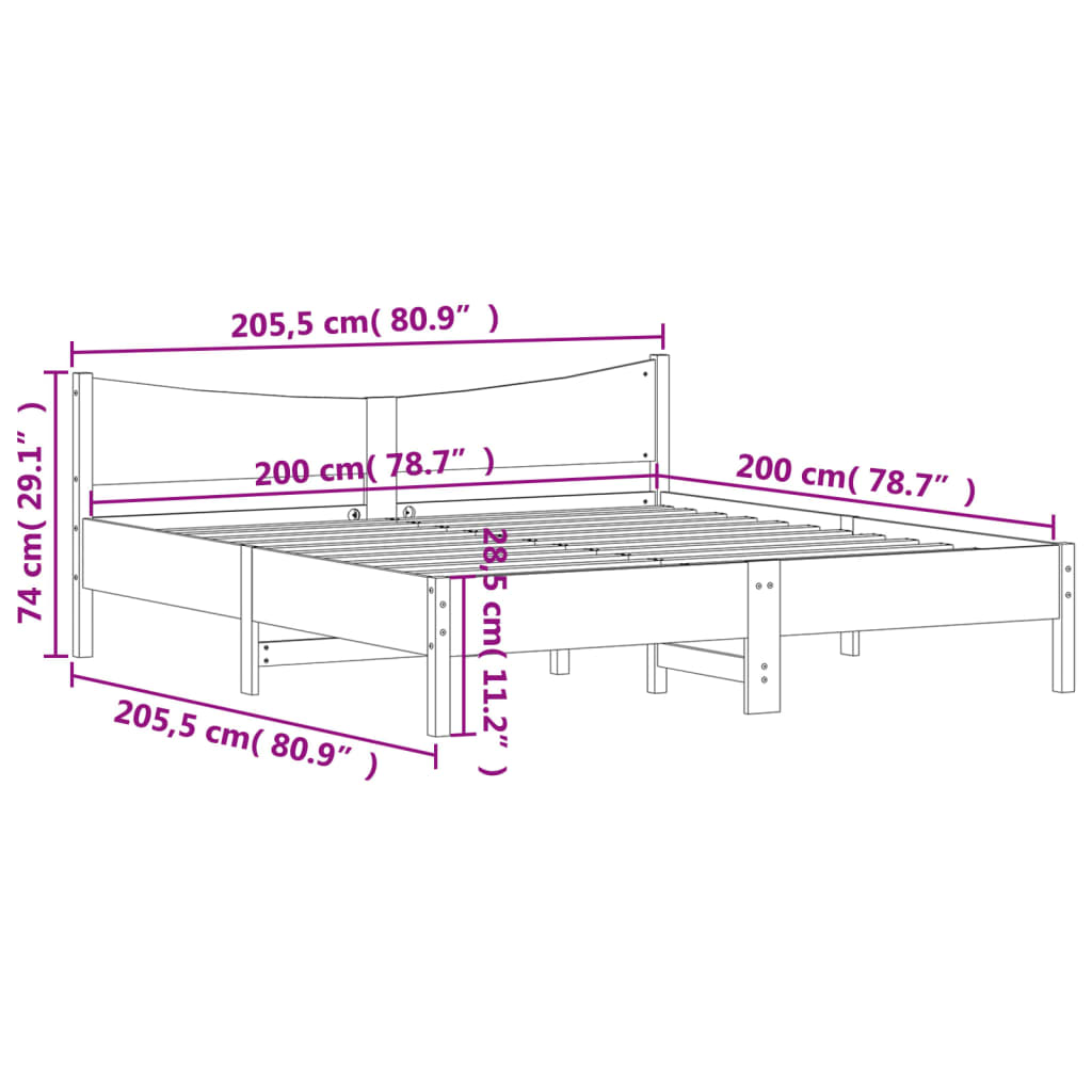 vidaXL Postel bez matrace bílá 200 x 200 cm masivní borovice