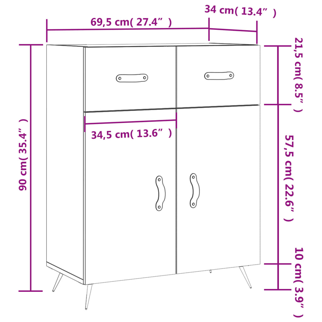 vidaXL Příborník černý 69,5 x 34 x 90 cm kompozitní dřevo