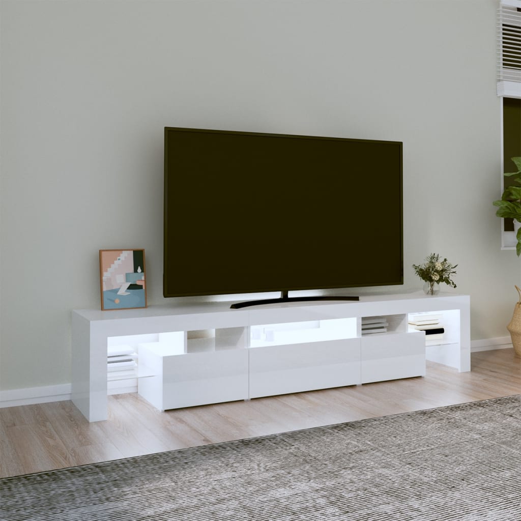 vidaXL TV skříňka s LED osvětlením bílá vysoký lesk 200x36,5x40 cm