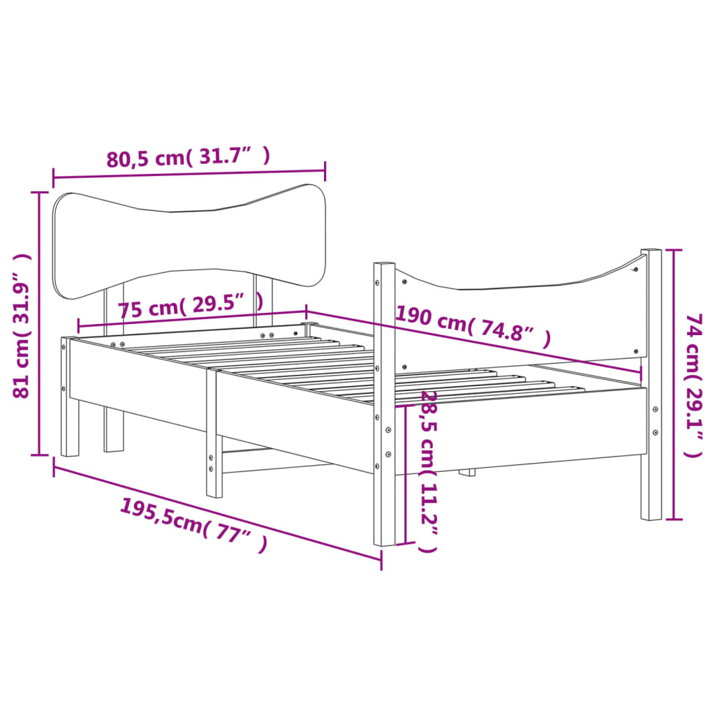 vidaXL Postel bez matrace voskově hnědá 75 x 190 cm masivní borovice