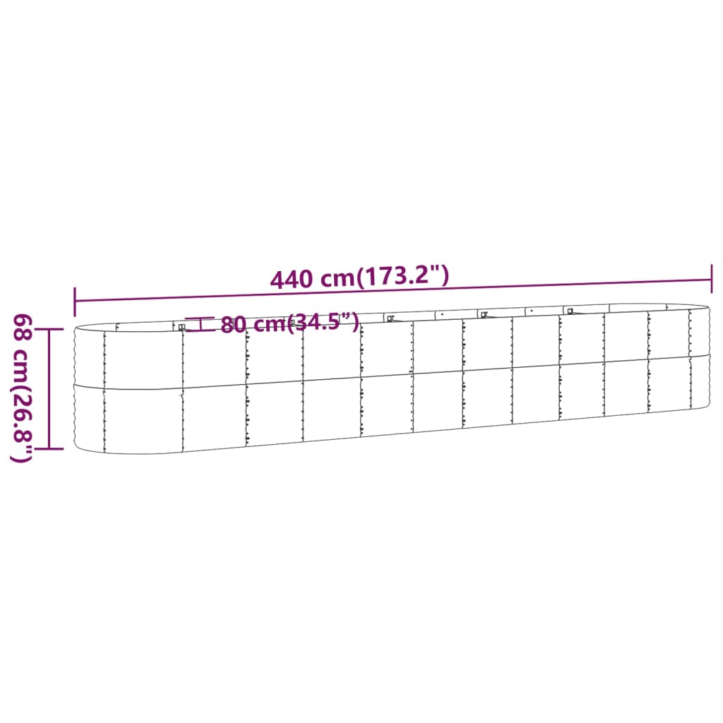 vidaXL Vyvýšený záhon práškově lakovaná ocel 440x80x68 cm zelený