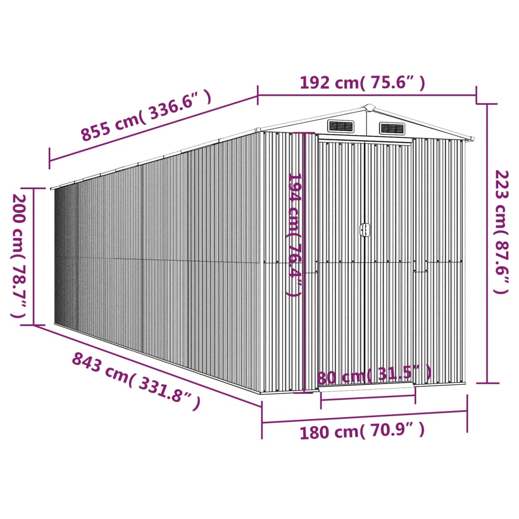 vidaXL Zahradní kůlna světle hnědá 192x855x223 cm pozinkovaná ocel