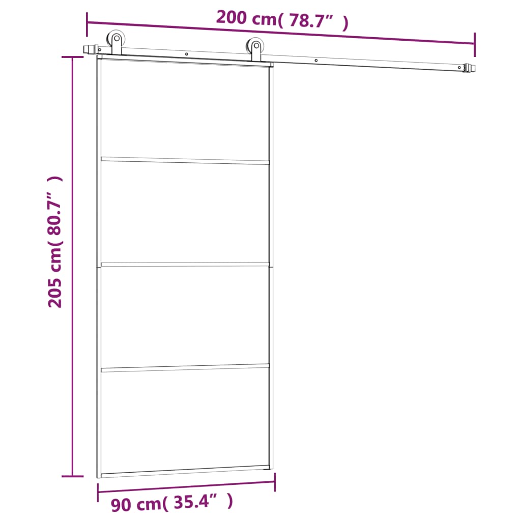 vidaXL Posuvné dveře s kováním 90x205 cm ESG sklo a hliník