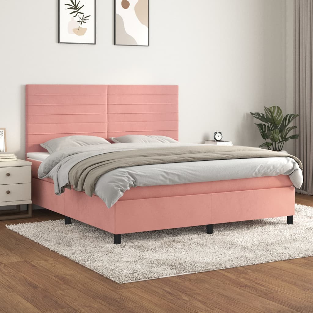 vidaXL Box spring postel s matrací růžová 160x200 cm samet