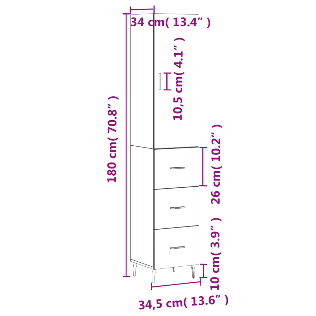 vidaXL Skříň highboard hnědý dub 34,5 x 34 x 180 cm kompozitní dřevo