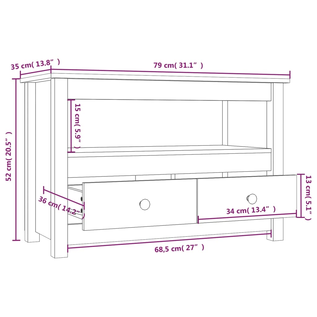 vidaXL TV skříňka 79 x 35 x 52 cm masivní borové dřevo