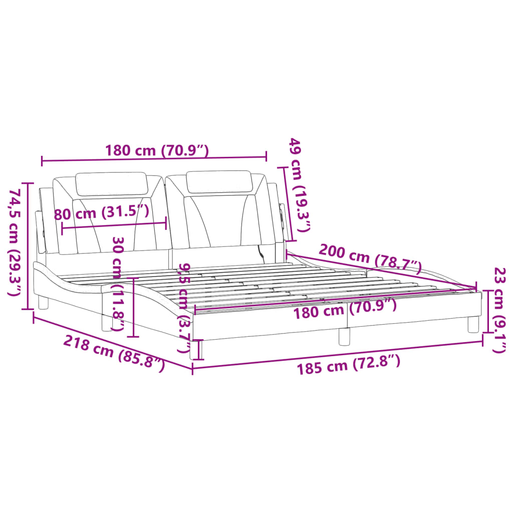 vidaXL Rám postele s LED osvětlením černý a bílý 180x200 cm umělá kůže