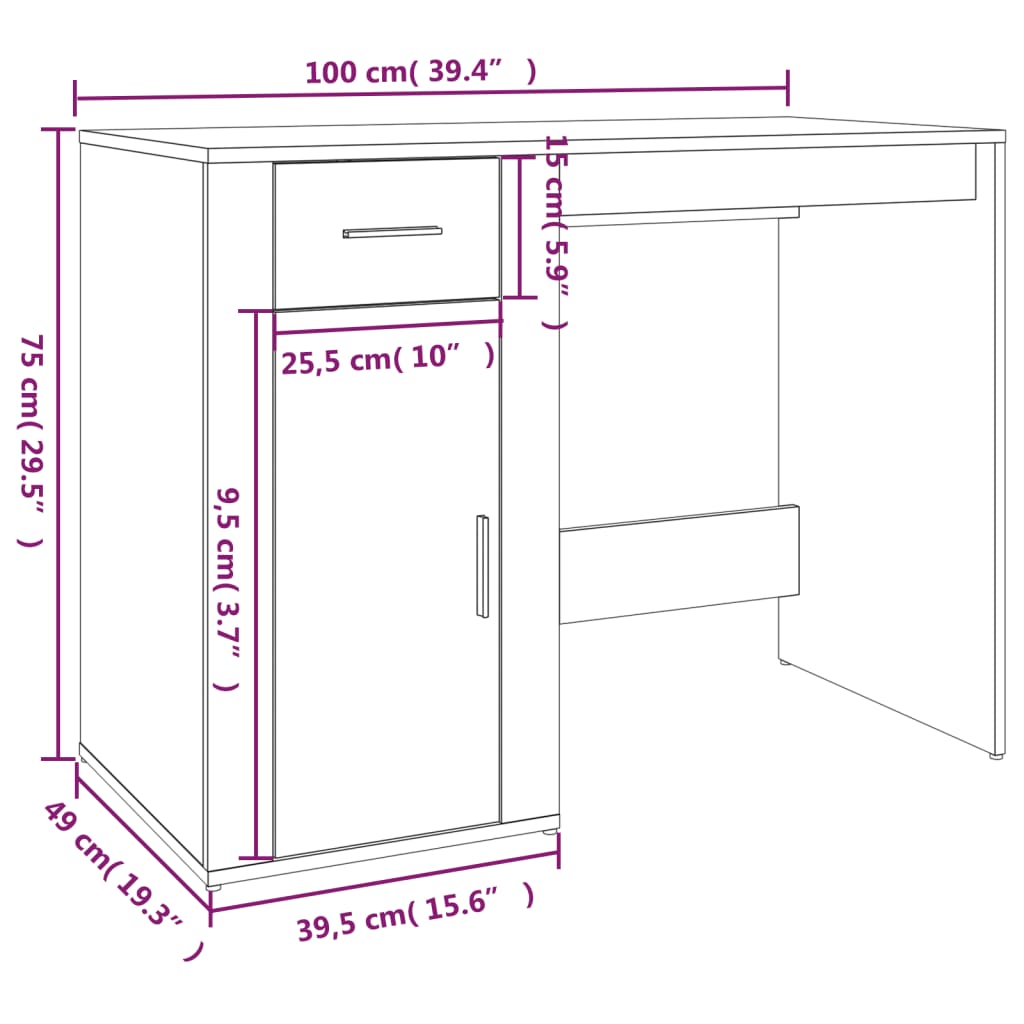 vidaXL Psací stůl bílý 100 x 49 x 75 cm kompozitní dřevo