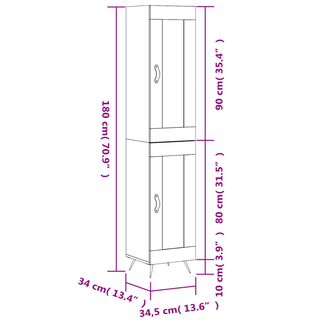 vidaXL Skříň highboard šedá sonoma 34,5 x 34 x 180 cm kompozitní dřevo