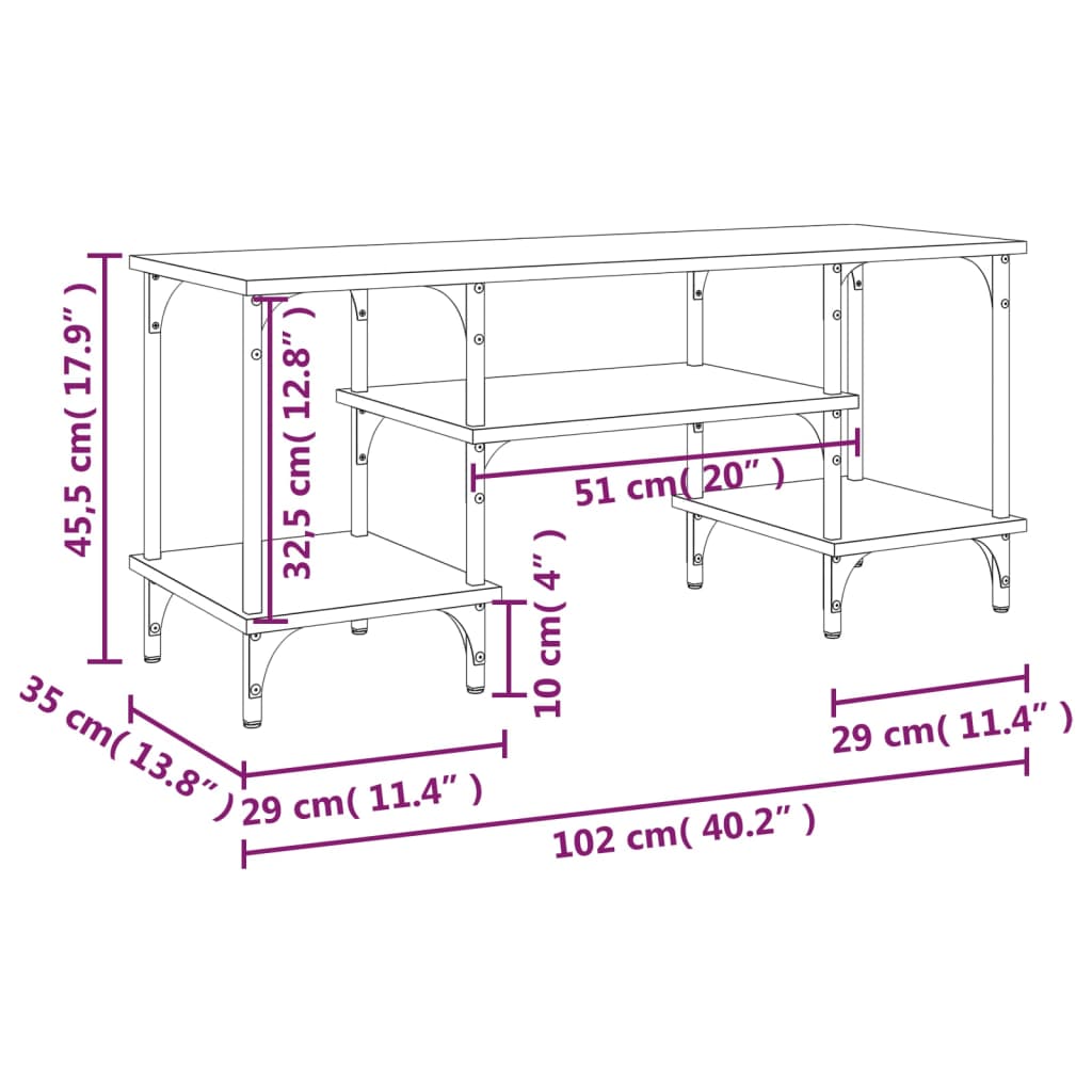 vidaXL TV skříňka kouřový dub 102 x 35 x 45,5 cm kompozitní dřevo