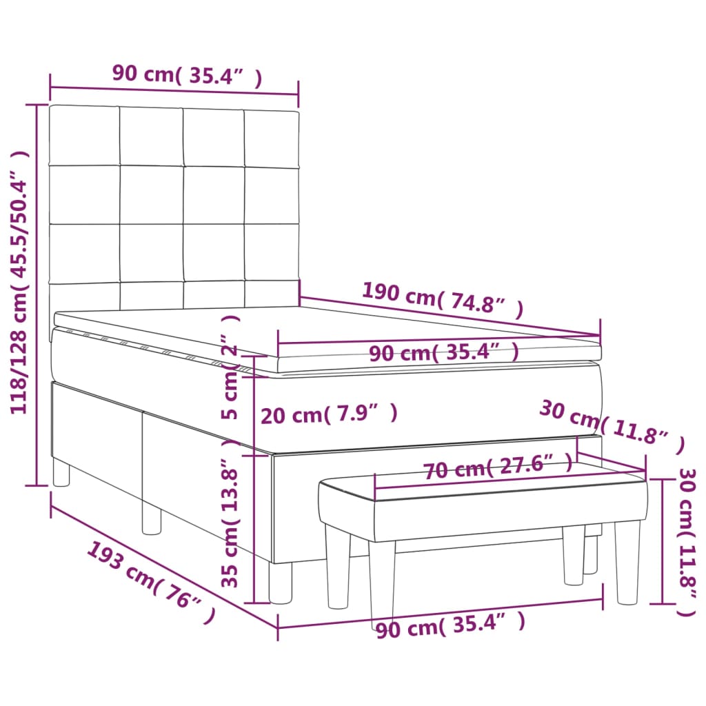 vidaXL Box spring postel s matrací černá 90x190 cm samet