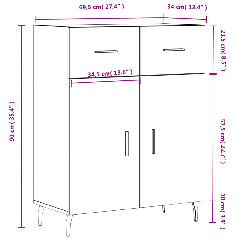 vidaXL Příborník betonově šedý 69,5 x 34 x 90 cm kompozitní dřevo