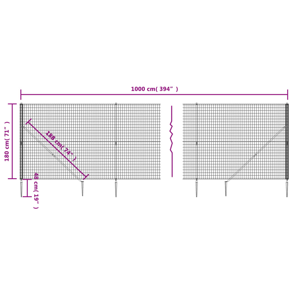 vidaXL Drátěný plot s kotevními hroty antracitový 1,8 x 10 m